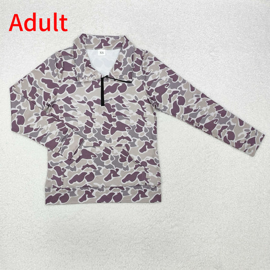 GT0827 Adult Women Pocket Camouflage Zipper Long Sleeve Top
