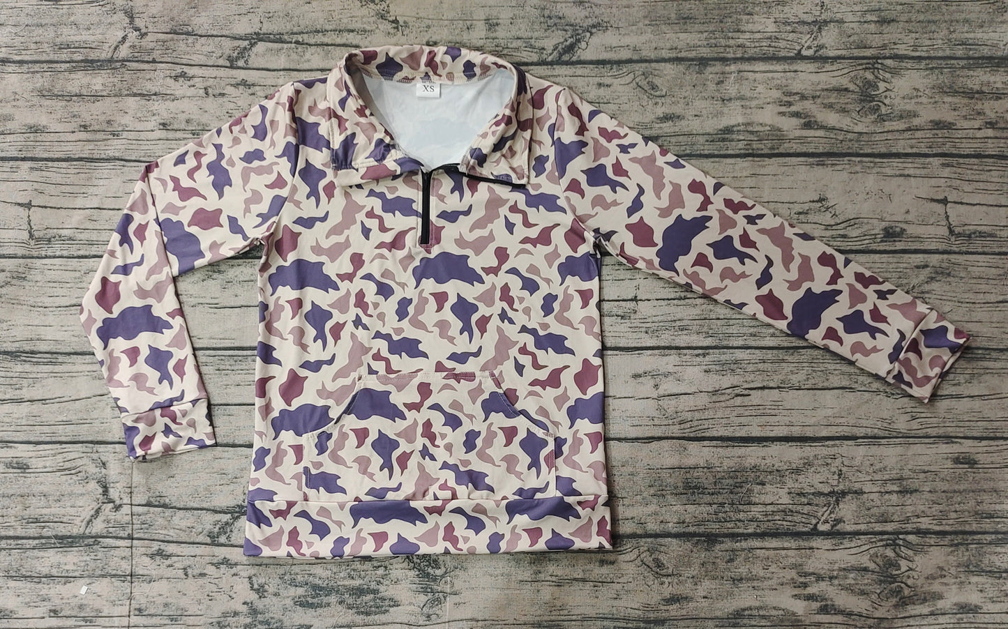 GT0828 Adult Women Pocket Camouflage Light Brown Zipper Long Sleeve Top