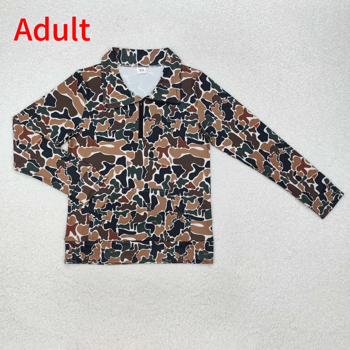 GT0829 Adult Women's Pocket Camouflage Beige Zipper Long Sleeve Top