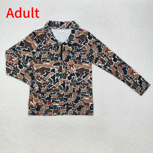 GT0829 Adult Women's Pocket Camouflage Beige Zipper Long Sleeve Top