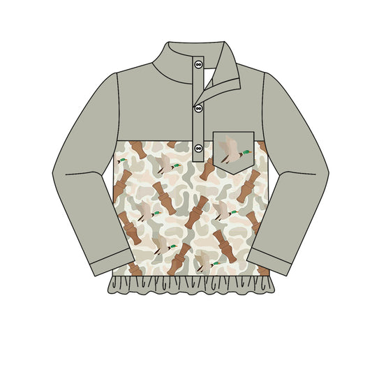 presale GT0836 Baby Girls Camo Grey Duck Call Pullovers Tops Shirts  2024 9.28