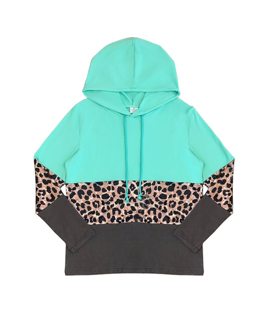 presale GT0845 Adult Women Leopard Print Gray Green Hooded Long Sleeve Top 2024 10.9