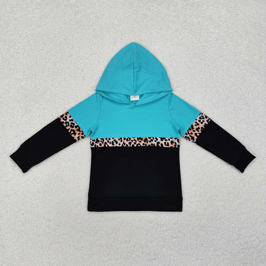 GT0846 Leopard print grey green hooded long sleeve top