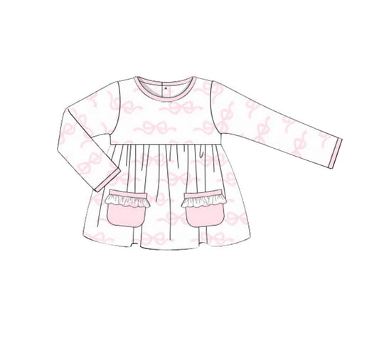 preorder GT0849  Pink Bow Lace Pocket Long Sleeve Top  2024 10.10