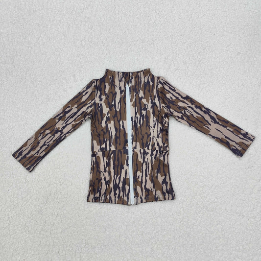 GT0850 Camouflage Army Green Yoga Wear Zipper Long Sleeve Top