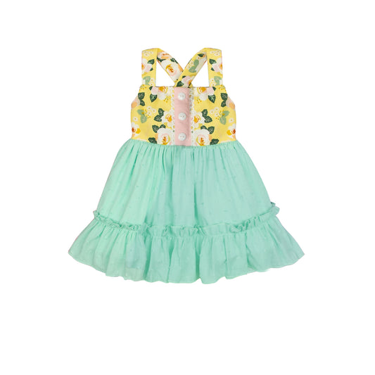 presale GT0859 Flower and leaf lace teal tulle yellow sleeveless top 2024 .10.18