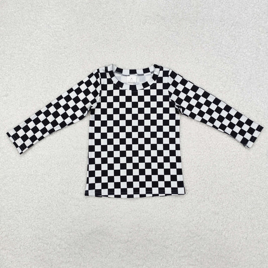 GT0864 Black and white plaid long-sleeved top