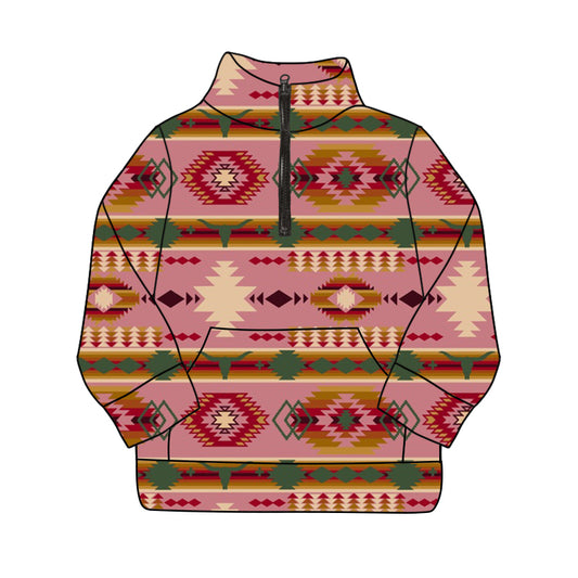 presale GT0867 Alpine Bull Head Geometric Pink Zipper Long Sleeve Top  2024 10.19