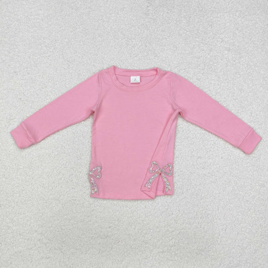 GT0872 Pink long-sleeved top with floral and bow pattern