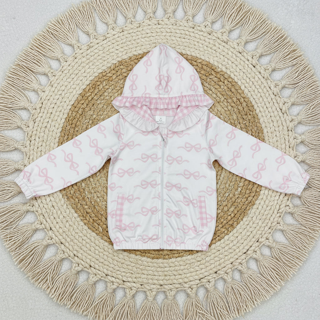 GT0873  long sleeve pink bow on white hoodie