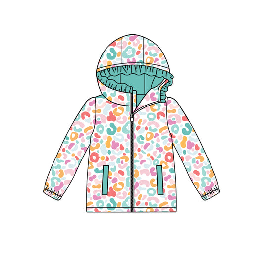 presale GT0874 Colorful leopard green lace zip-up hooded long-sleeved top 2024 10.26