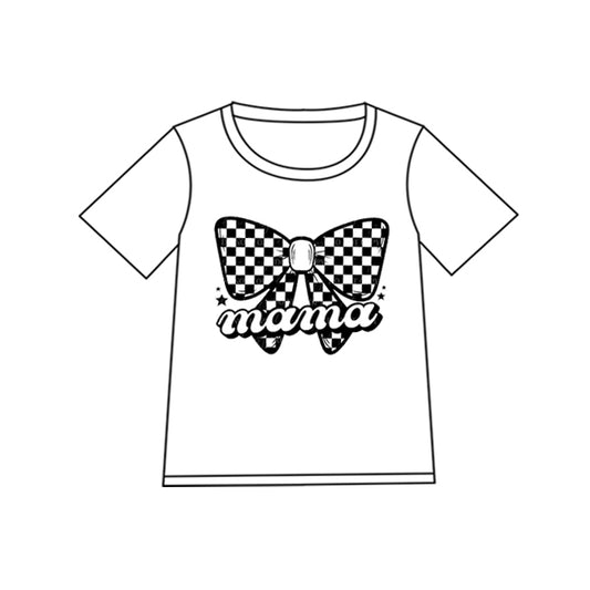 presale GT0881 Adult Women White Mama Checkered Bow Tee Shirts Tops 2024 10.29