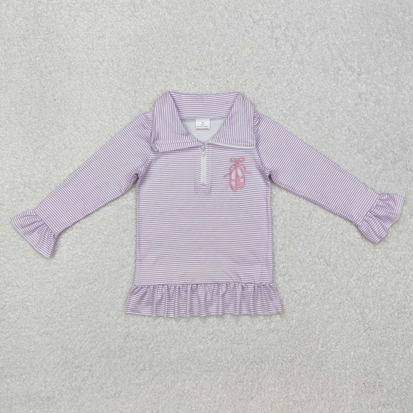 GT0887  Ballet Shoes Purple Striped Lace Zipper Long Sleeve Top