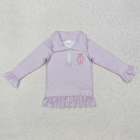 GT0887 Ballet Shoes Purple Striped Lace Zipper Long Sleeve Top