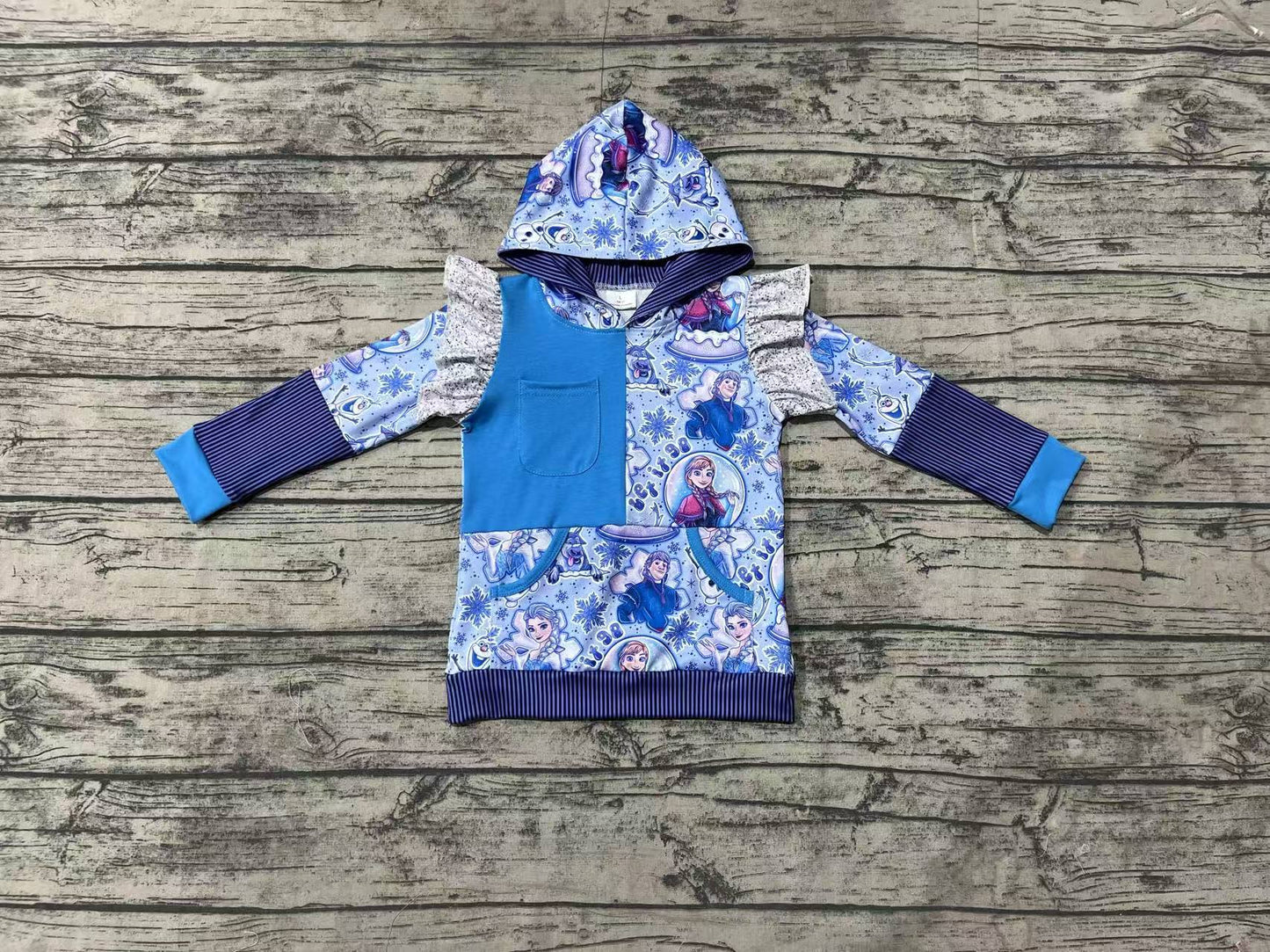 GT0890 girls blue purple hooded long-sleeved top