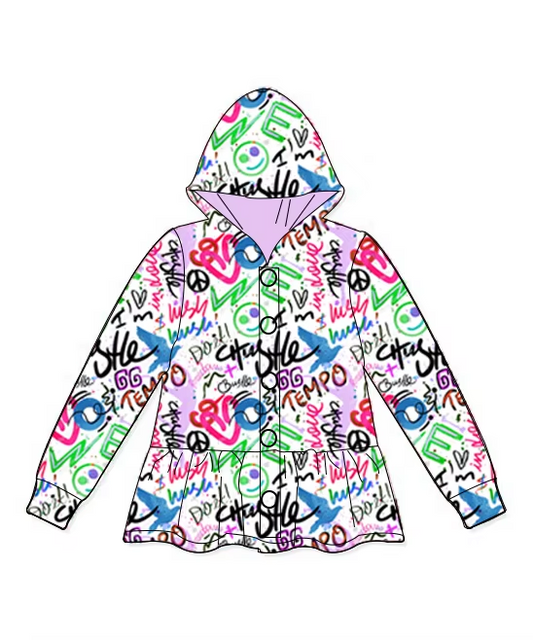 preorder GT0892 Graffiti Button Hooded Long Sleeve Top 2024 11.7