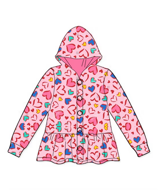 preorder GT0895 Colorful Heart Pink Button Hooded Long Sleeve Top 2024 11.7
