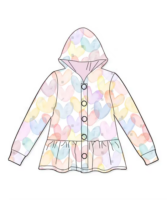 preorder GT0896 Colorful Heart White Button Hooded Long Sleeve Top 2024 11.7