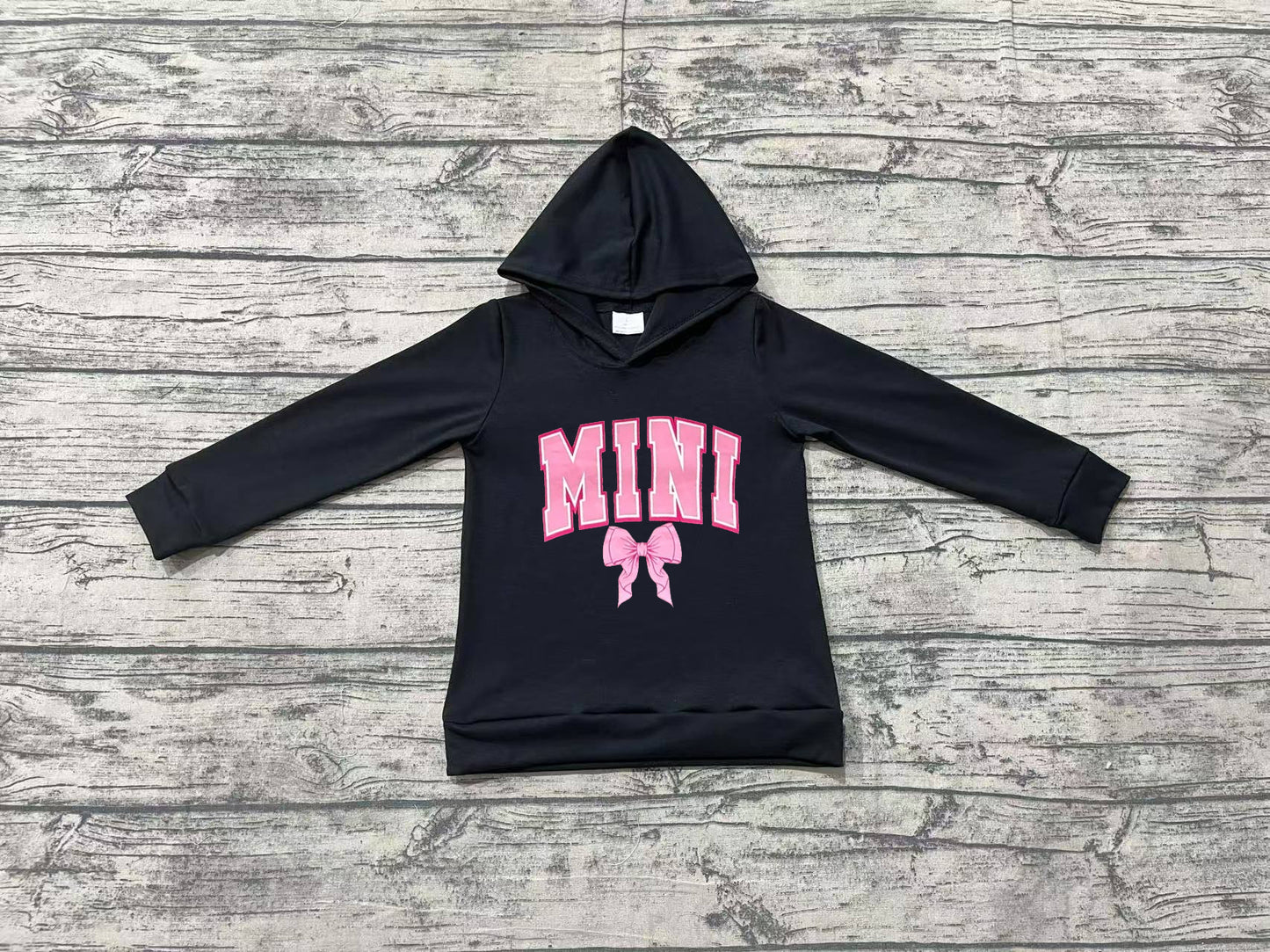 GT0902  Baby Girls Mini Bow Black Hooded Tops