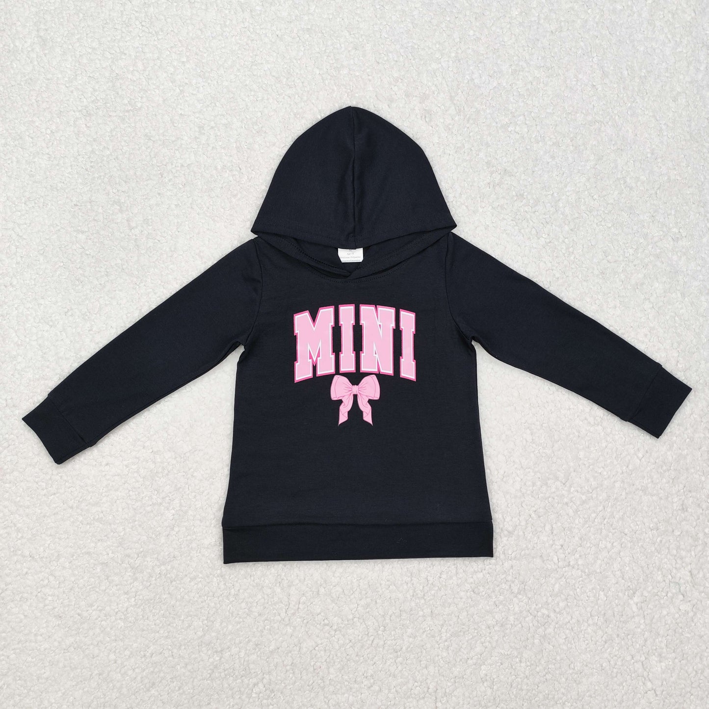 GT0902  Baby Girls Mini Bow Black Hooded Tops
