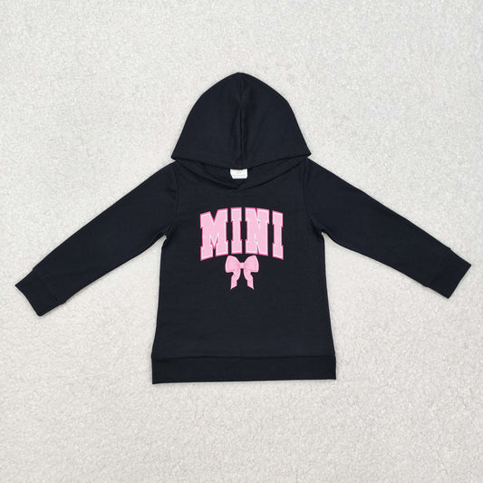 GT0902 Baby Girls Mini Bow Black Hooded Tops