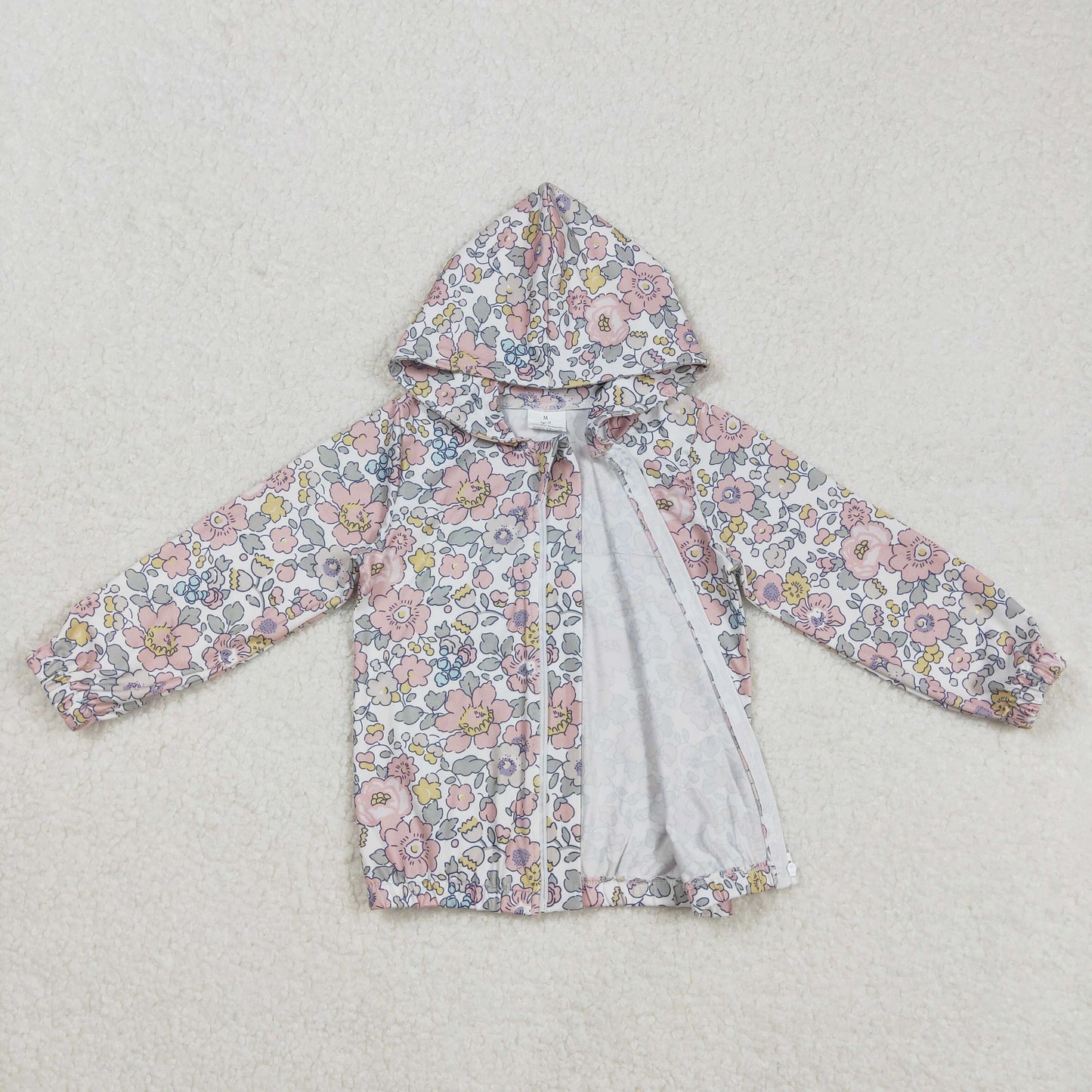 GT0914 Baby Girls Spring Pink Flowers Long Sleeve Hooded Zip Jacket Cardigan Tops