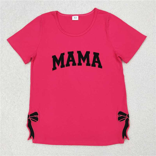 GT0919 Adult Women Mama Bows Short Sleeve Tee Shirts Tops D 3.26