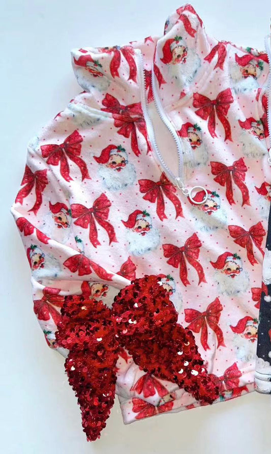 presale GT0974 Baby Girls Pink Long Sleeves Santa Bows Zipper Jacket Top D 3.19
