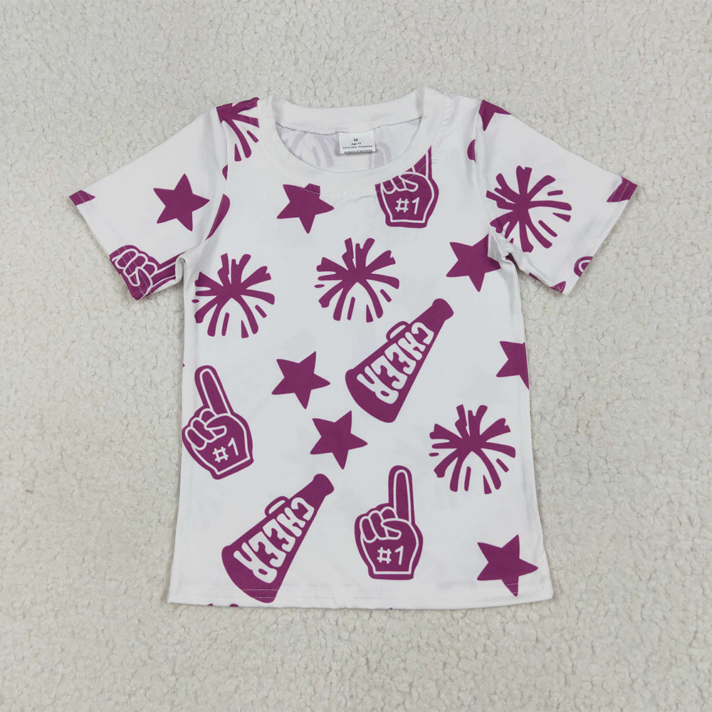 GT0993  Baby Girls Short Sleeves Hot Pink Firework CHEER Tee Shirts Top  D 6.5