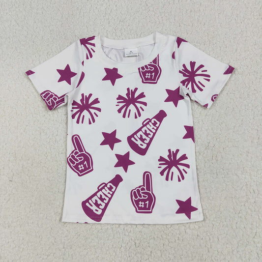 GT0993  Baby Girls Short Sleeves Hot Pink Firework CHEER Tee Shirts Top  D 6.5