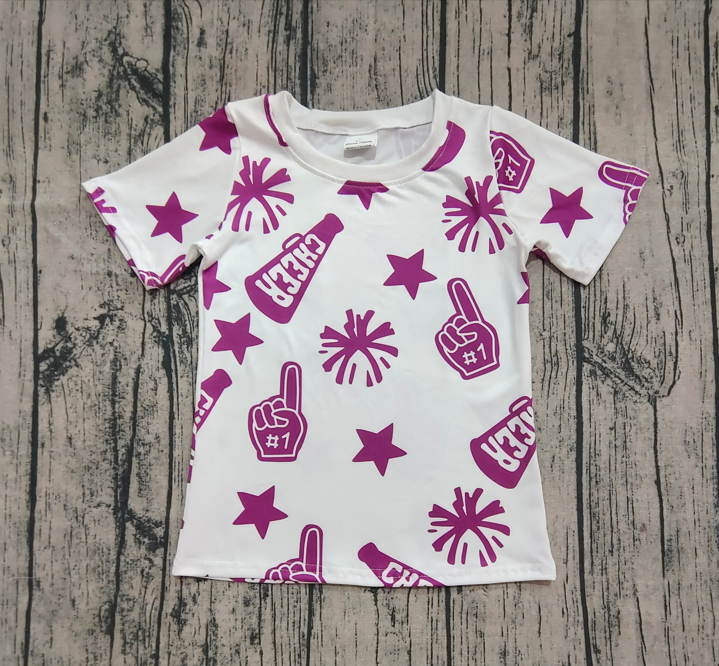 GT0993  Baby Girls Short Sleeves Hot Pink Firework CHEER Tee Shirts Top  D 6.5