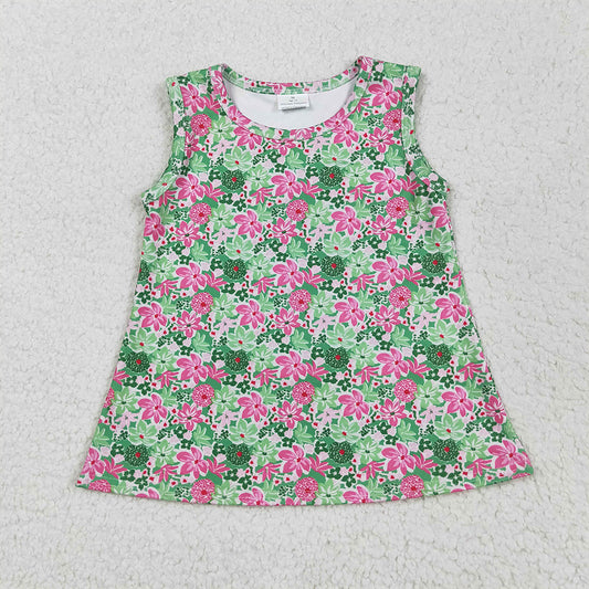 GT1015 Pink Green Flowers Girls Summer Yoga Vest Top D 5.22