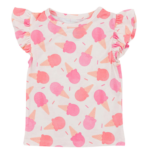 presale GT1024 Baby Girls Flutter Sleeves Pink Ice Cream Tee Shirts Top D 4.19