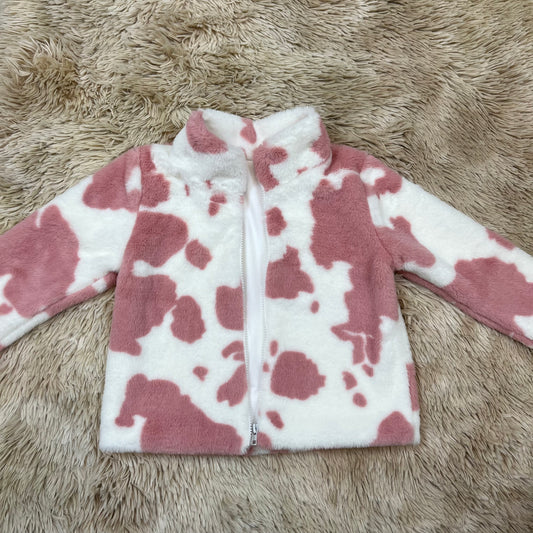 presale GT1027 Baby Girls Long Sleeves Pink Cow Print Zipper Cardigans Jackets Top D 5.8