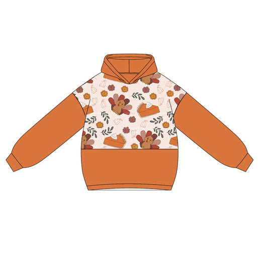presale GT1028 Baby Girls Orange Long Sleeves Turkey Cakes Hoodies Top D 5.9