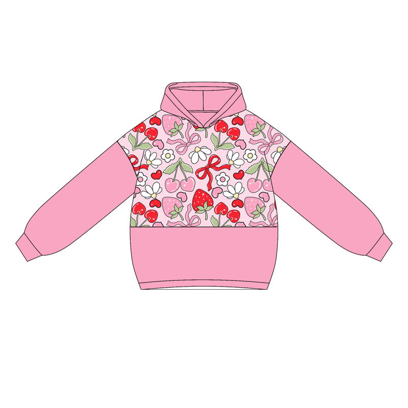 presale GT1032  Baby Girls Pink Long Sleeves Bows Strawberry Flowers Hoodies Top  D 5.9