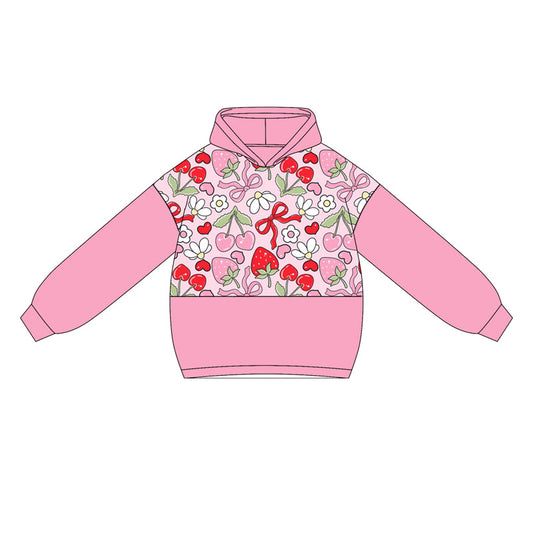 presale GT1032  Baby Girls Pink Long Sleeves Bows Strawberry Flowers Hoodies Top  D 5.9