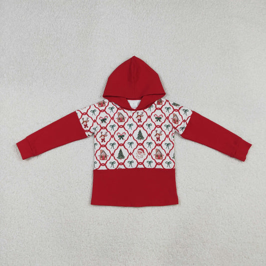 GT1042 Baby Girls Red Long Sleeves Bows Gingerbread Trees Santa Hoodies Top D 925