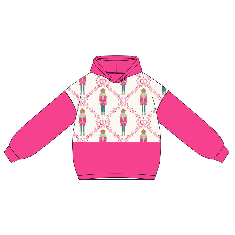 GT1043  Baby Girls Hot Pink Long Sleeves Bows King Plaid Santa Hoodies Top D 1105