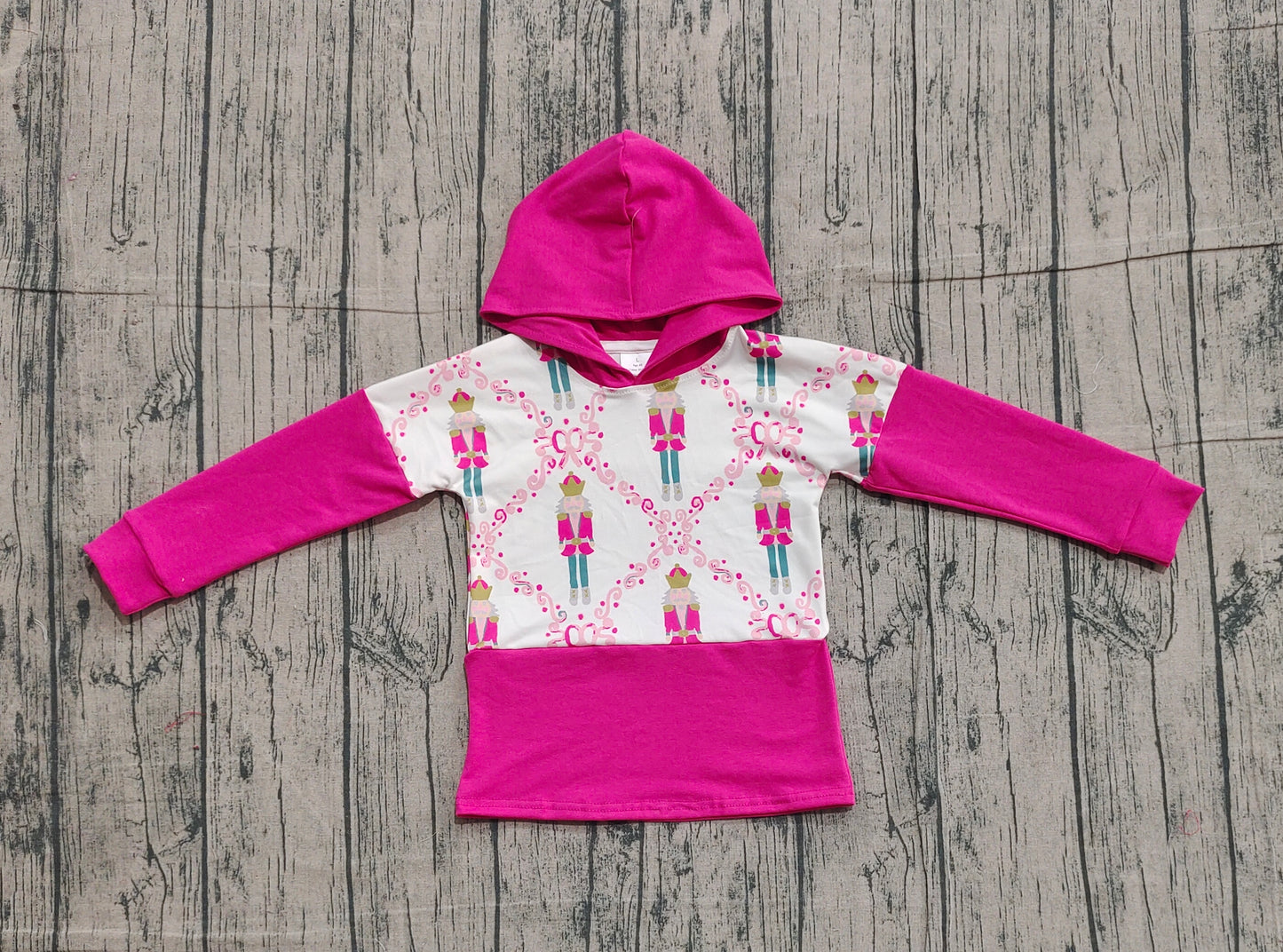 GT1043  Baby Girls Hot Pink Long Sleeves Bows King Plaid Santa Hoodies Top D 1105