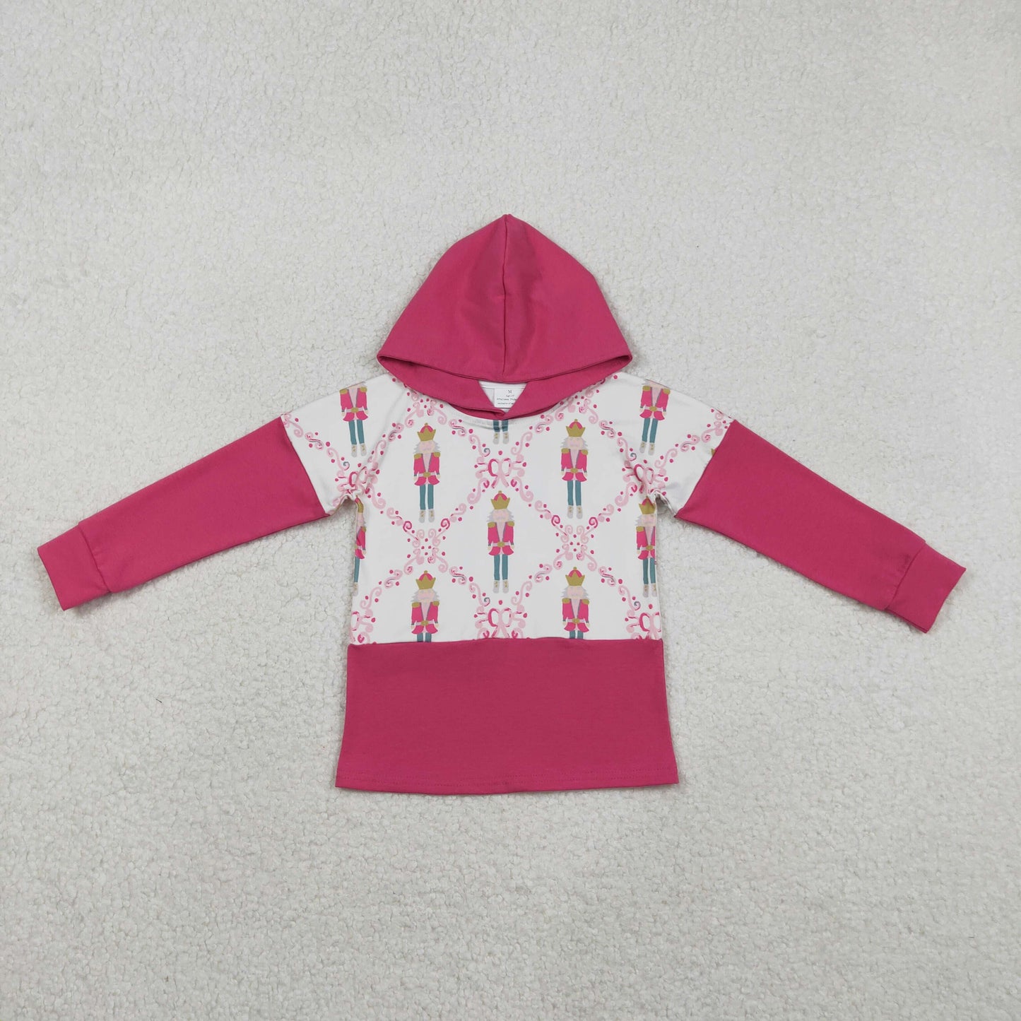 GT1043  Baby Girls Hot Pink Long Sleeves Bows King Plaid Santa Hoodies Top D 1105