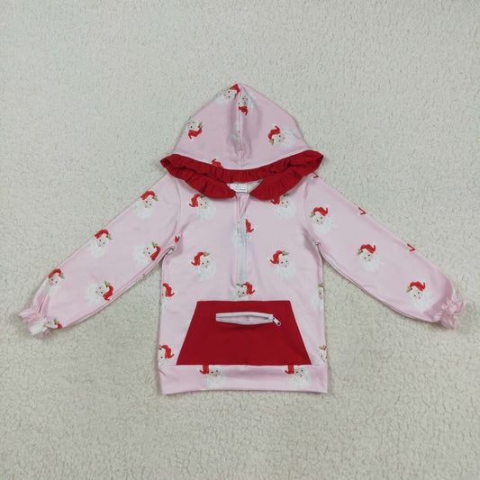 GT1047  Baby Girls Pink Long Sleeves Santa Pocket Zipper Hoodies Top D 8.11