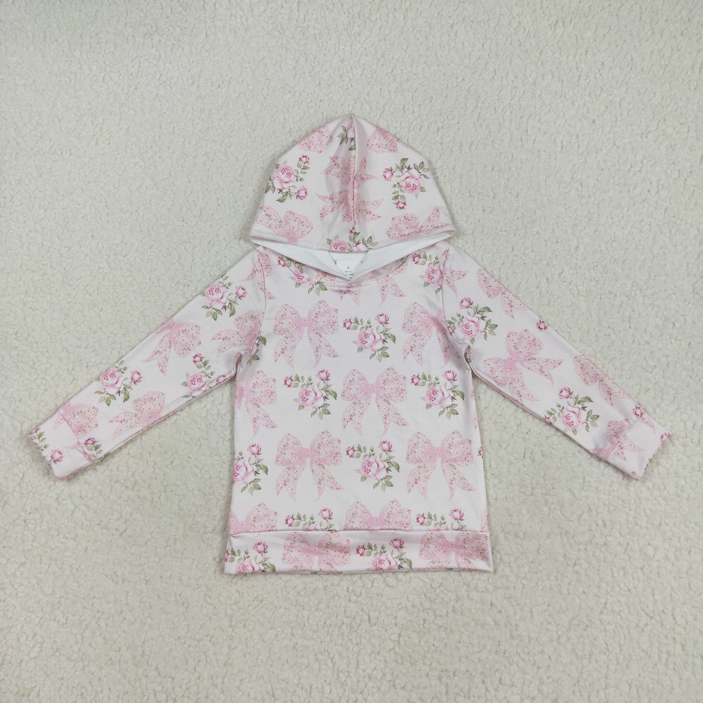 GT1058 Baby Girls Long Sleeves Pink Floral Bows Hoodies Top  D 1020