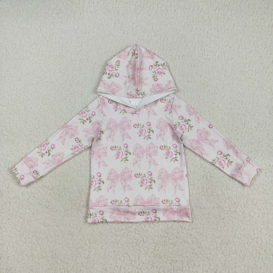 GT1058 Baby Girls Long Sleeves Pink Floral Bows Hoodies Top D 1020