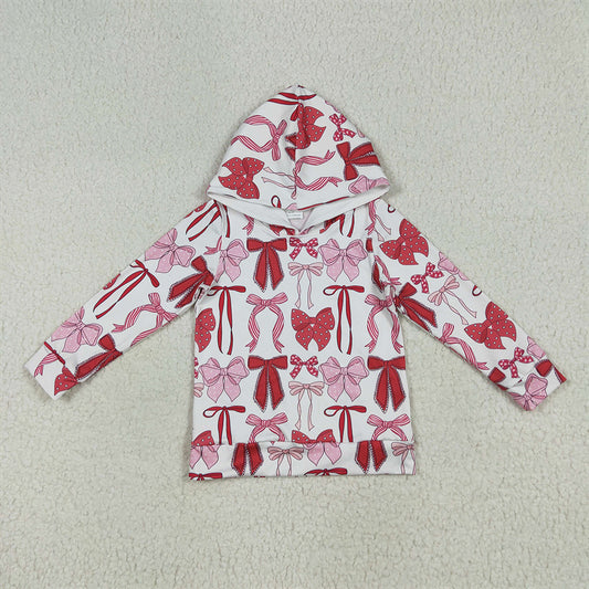 GT1059 Baby Girls Long Sleeves Pink Bows Plaid Hoodies Top D 6.24