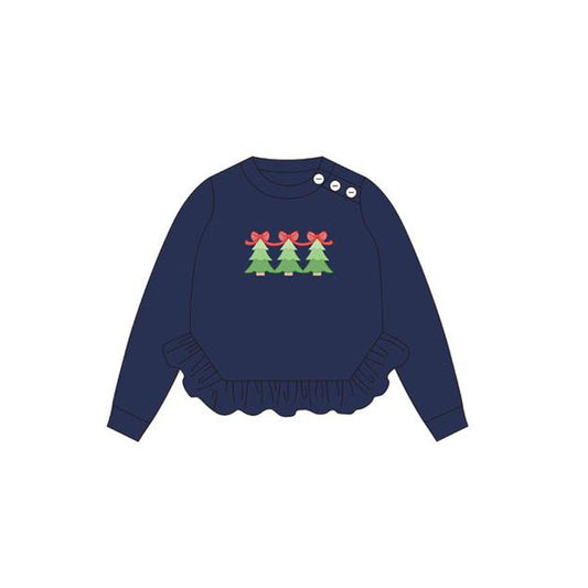 presale GT1060 Baby Girls Navy Long Sleeves Tree Hats Ruffle Tee Shirts Top  D 5.29