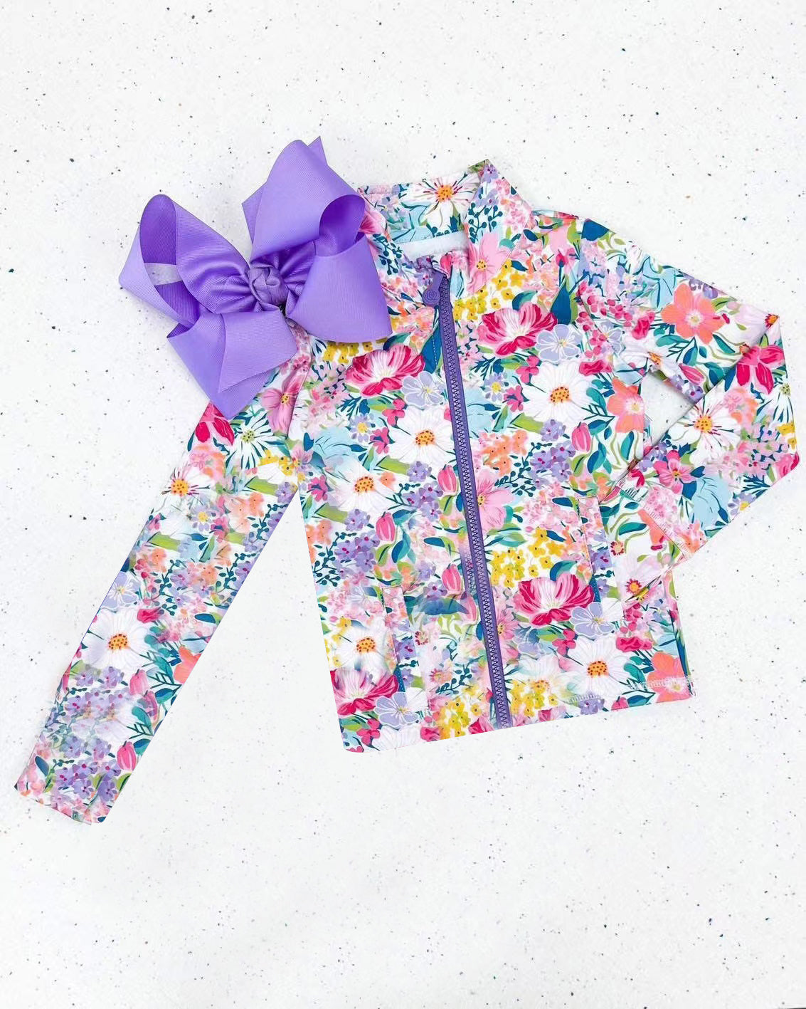 GT1061  Baby Girls Long Sleeves Pink Lavender Floral Pockets Zipper Yoga Jackets D 7.21