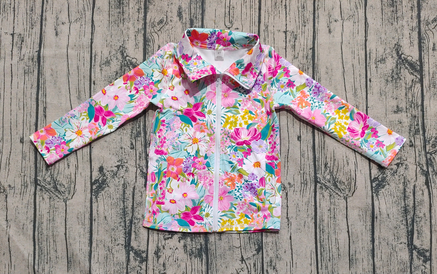GT1061  Baby Girls Long Sleeves Pink Lavender Floral Pockets Zipper Yoga Jackets D 7.21