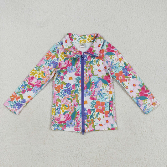 GT1061  Baby Girls Long Sleeves Pink Lavender Floral Pockets Zipper Yoga Jackets D 7.21