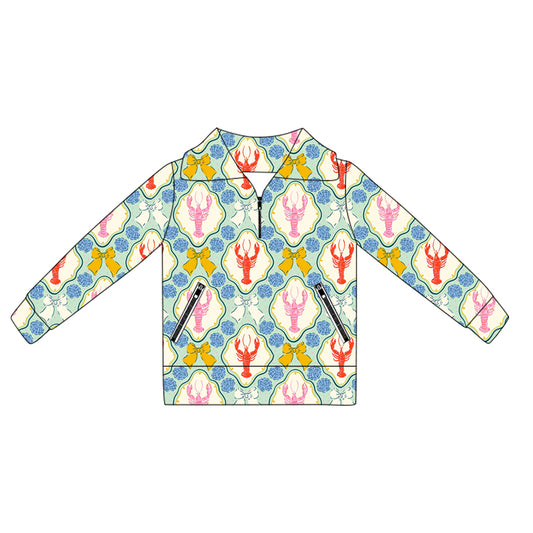 presale GT1063 Baby Girls Long Sleeves Bows Crayfishes Plaid Pockets Zipper Yoga Jackets D 5.30